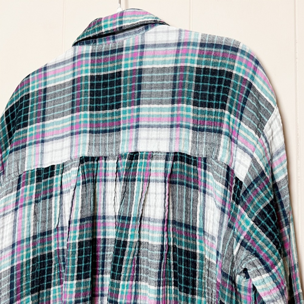 Free People Voyage Shirt Dress Small Plaid Oversized Cotton Gauze Tunic Top - Picture 9 of 13